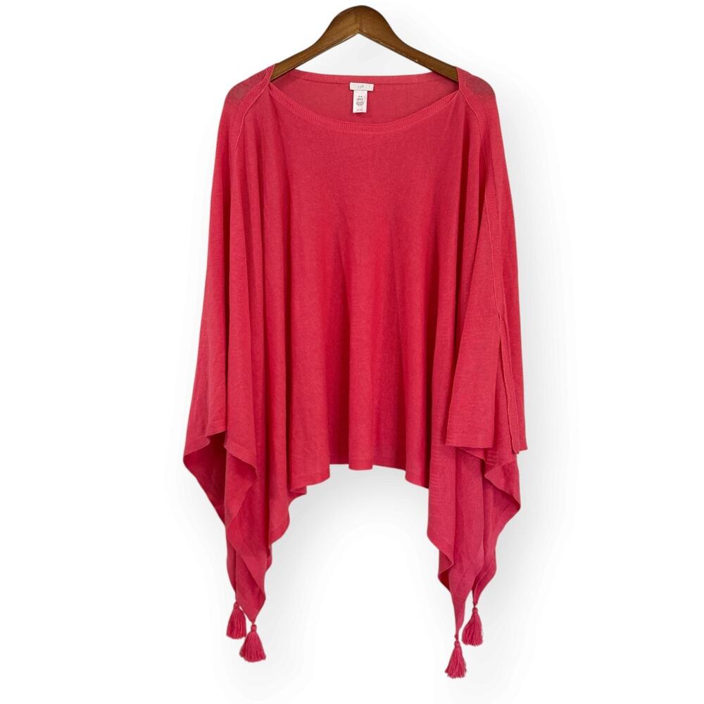 J. Jill Coral Pink Linen Blend Poncho Shawl Womens XL-3X Knit Tassels Kimono